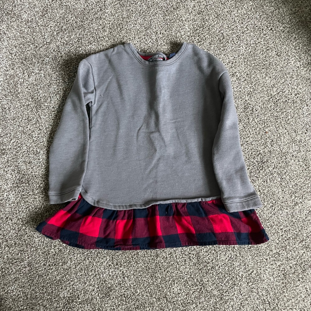 Lands' End Gray Sweatshirt Skort with Red & Navy Plaid Ruffle